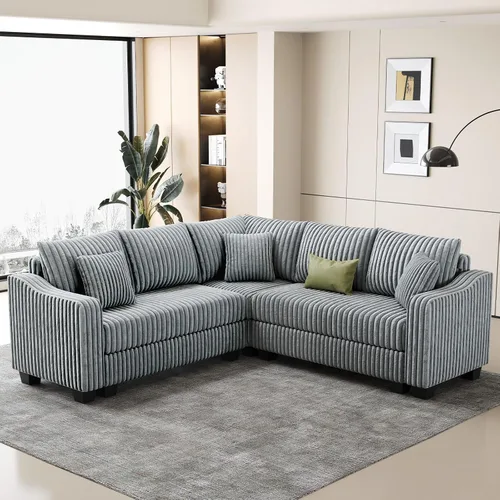 Miniatura 17 de Belffin - Sofá seccional convertible con chaise, sofá seccional en forma de L, sofá reversible de esquina tapizado para sala de estar, de corduroy