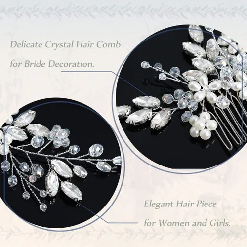 Miniatura 7 de Unicra Peine para el cabello de boda con flores de novia, peine lateral plateado, accesorio para el cabello para mujeres y niñas (dorado)