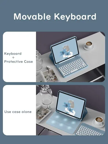 Miniatura 3 de Ratón de teclado para Galaxy Tab A8 10.5 pulgadas funda de teclado con mouse Bluetooth, linda llave redonda desmontable BT Color teclado cubierta