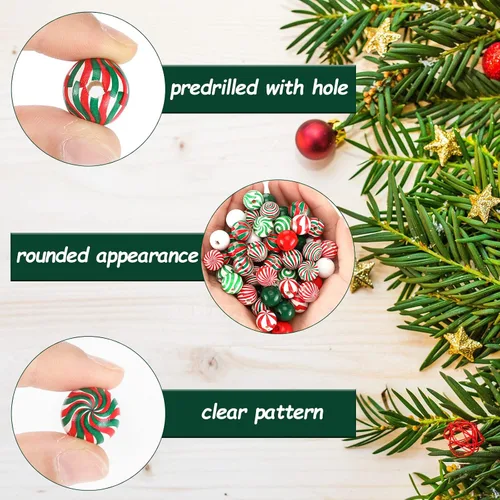 Miniatura 3 de 180 cuentas de madera de Navidad, cuentas de madera de bastón de caramelo, cuentas de madera de remolino para manualidades, cuentas de caramelo