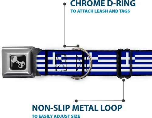 Miniatura 5 de Buckle-Down Collar de perro con hebilla de cinturón de seguridad, banderas de Grecia, 1 pulgada de ancho, se adapta a cuello de 9 a 15 pulgadas
