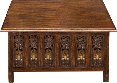 Miniatura 8 de COTTON CRAFT Mesa de centro de madera maciza, mesa central tallada a mano con patas plegables, mesa decorativa para sala de estar, espacios