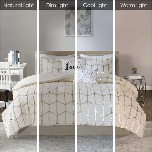 Miniatura 2 de Intelligent Design Raina King/Cal King - Juego de edredón de microfibra suave, juego de cama geométrico metálico moderno, 5 piezas de ropa de cama