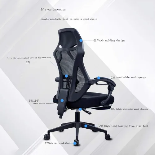 Miniatura 2 de Silla de oficina ergonómica de malla con respaldo alto, silla de escritorio, silla de malla con cojín grueso, suave y ajustable (negro)