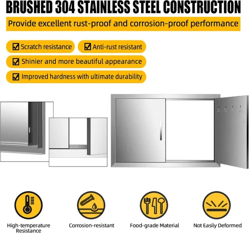 Miniatura 4 de Puerta de acceso para barbacoa de 39 pulgadas de ancho x 26 pulgadas de alto, puertas dobles de acero inoxidable, resistentes a la intemperie