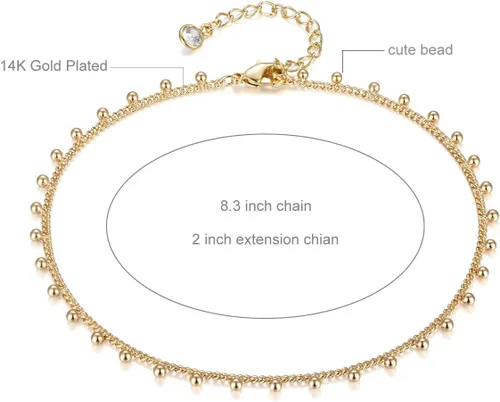 Miniatura 5 de LOYATA - Tobillera delicada bañada en oro de 14 quilates para mujeres, con pequeña cruz de circonia cúbica blanca y borlas bonita joyería