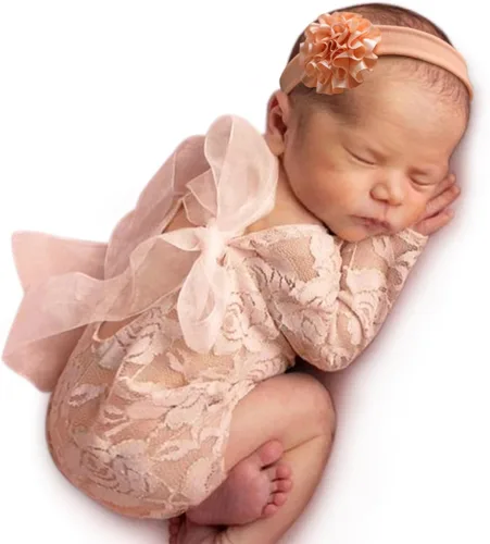 Miniatura 9 de Accesorio de Fotografía para Recién Nacido Conjuntos para Niñas Mameluco de Encaje para Recién Nacido con Diadema Disfraz de Princesa Infantil