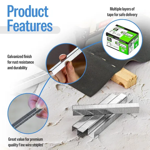 Miniatura 5 de meite Grapas de tapicería galvanizadas de calibre 20, corona de 1/2 pulgada (0.484 in) con longitud de 1/2 pulgada, resistente para construcción