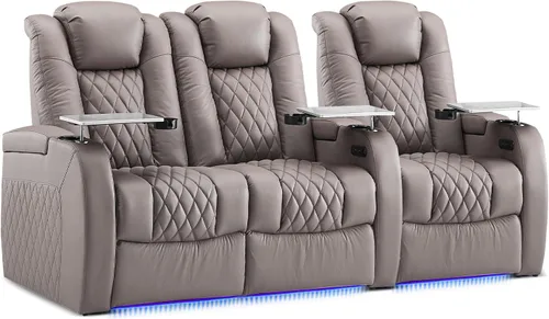 Miniatura 67 de Weilianda Asientos de Cine en Casa de Cuero de Grano Superior Silla Reclinable con Reposacabezas Eléctrico y Reclinación Asientos de Película Sofá