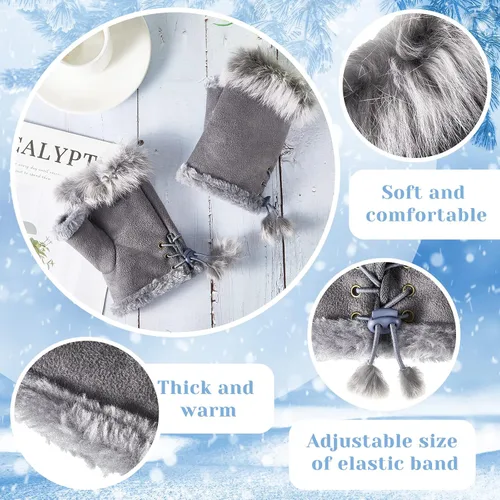 Miniatura 3 de 2 Pairs Women Fur Fingerless Gloves Winter Rabbit Fur Half finger Mittens for Women Girls Teen Working Writing