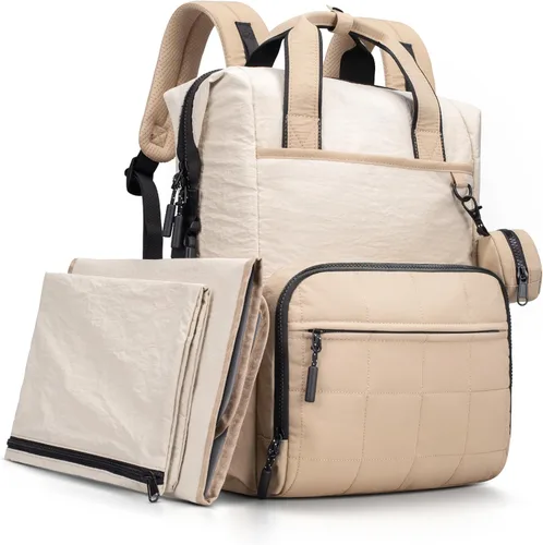 Miniatura 10 de VONAL Mochila para pañales, bolsas ligeras para pañales para bebé, bolsa de pañales grande de viaje con cambiador, mochila de pañales negra
