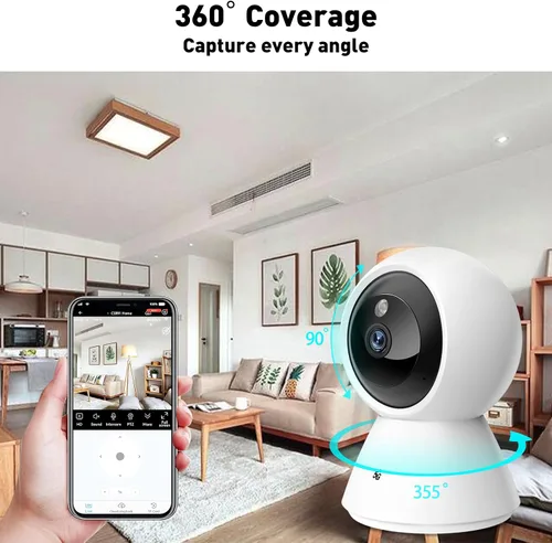 Miniatura 3 de BJR Cámara de seguridad para interiores 2K HD, cámara para mascotas panorámica/inclinación de 360° con WiFi de doble banda (5G y 2.4G), seguimiento