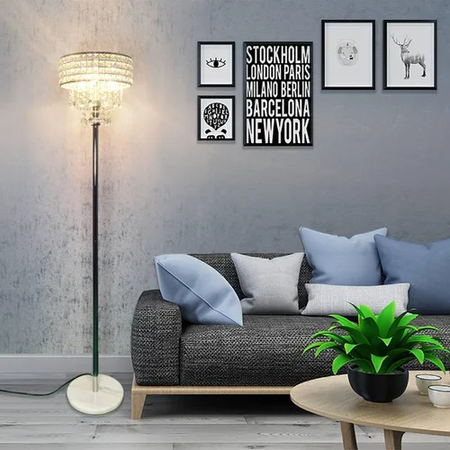 Miniatura 3 de beaysyty Lámpara de pie moderna de cristal de vidrio transparente K9, interruptor de pie de encendido/apagado, lámpara de pie de 3 luces de cristal
