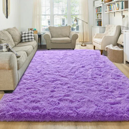 Miniatura 25 de JUNOVO - Alfombra de área lavable, antideslizante, alfombras ultra suaves de 4 x 5.3 pies, alfombras esponjosas para dormitorio, niños, niñas, Azul