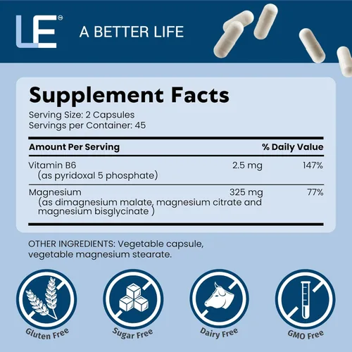 Miniatura 7 de Life Enhancement Complejo de magnesio ultra triple – 325 mg – con B6, glicinato, malato y citrato – Suplemento de magnesio mejora el sueño