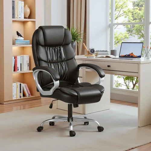 Miniatura 7 de Homall Silla de oficina con respaldo alto, silla de escritorio para computadora de tarea, de cuero PU, altura ajustable, moderna silla giratoria