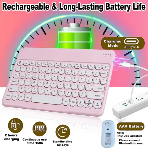 Miniatura 4 de Combo de teclado y mouse inalámbricos Bluetooth rosa, portátil, pequeña, delgada, compacta, ergonómica, de viaje, teclado inalámbrico para iPhone