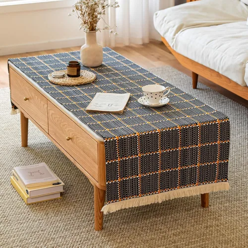 Miniatura 2 de Camino de mesa auxiliar de algodón pesado, funda rectangular grande con ribete de encaje, mantel central tejido a mano para sala de estar