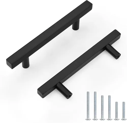 Miniatura 19 de Probrico Paquete de 5 manijas de gabinete, color negro, 2-1/2 pulgadas (2.520 in), barra cuadrada en T, manijas de gabinete de cocina, tiradores