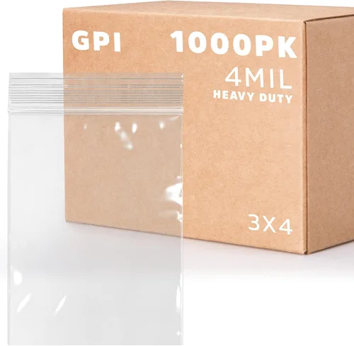 Miniatura 26 de GPI - Caja de 1000 bolsas de plástico transparente con cremallera de 3 x 3 pulgadas - Bolsas de polietileno resistentes a granel de 4 mil de grosor