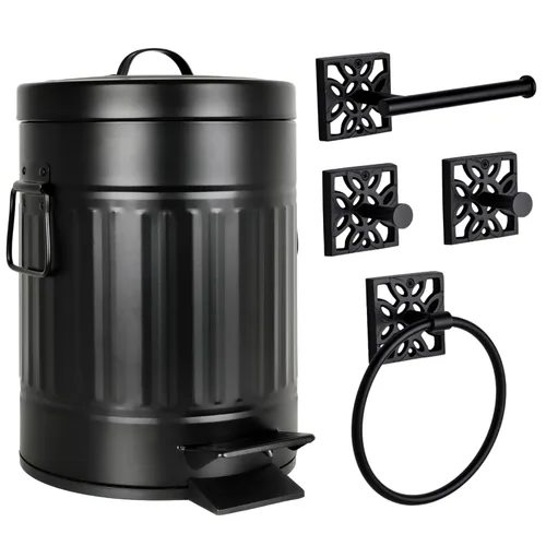 Miniatura 11 de Autumn Alley Cubo de Basura Pequeño Estilo Granja para Baño, Cubo de Basura Negro Mate a Prueba de Mascotas con Tapa para Baño Rústico, Cubo