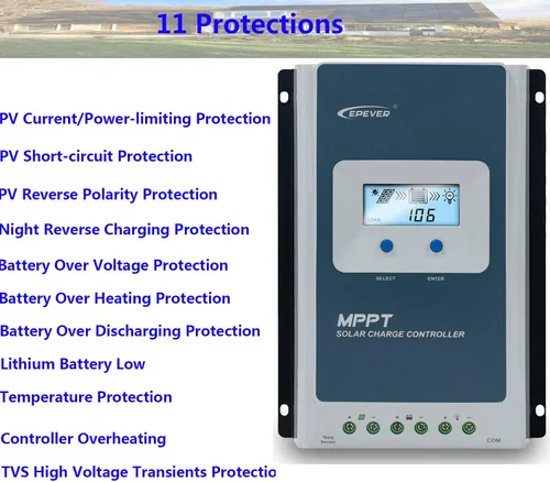 Miniatura 6 de EPEVER - Controlador de carga solar MPPT de 40 A, 98 % de alta eficiencia con pantalla remota MT50 de 12 V/24 V, auto para sistemas marinos