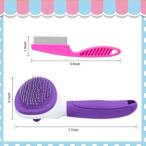 Miniatura 2 de Cepillos para gatos de interior, cepillo de perro para quitar con peine de metal para gatos, cepillo de pelo de mascotas autolimpiante con botón