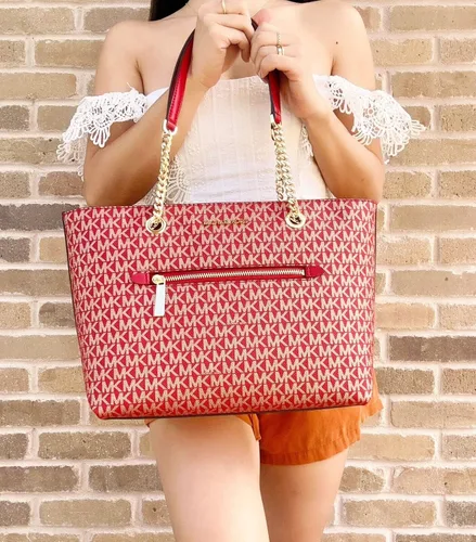 Miniatura 2 de Michael Kors Jet Set Travel - Bolsa de cadena de bolsillo frontal medio Chili Rojo Oro MK, Rojo, M