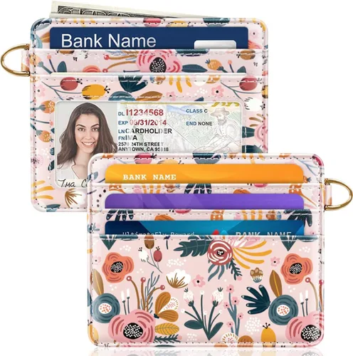 Miniatura 30 de Bolsillo frontal minimalista delgado con bloqueo RFID para tarjetas de crédito, cartera pequeña, bonita funda para tarjetas para mujeres, beige