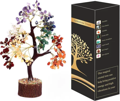 Árbol de la vida de cristal de siete chakras para energía positiva, árbol de feng shui, árbol bonsái, piedras curativas, árbol de dinero, decoración