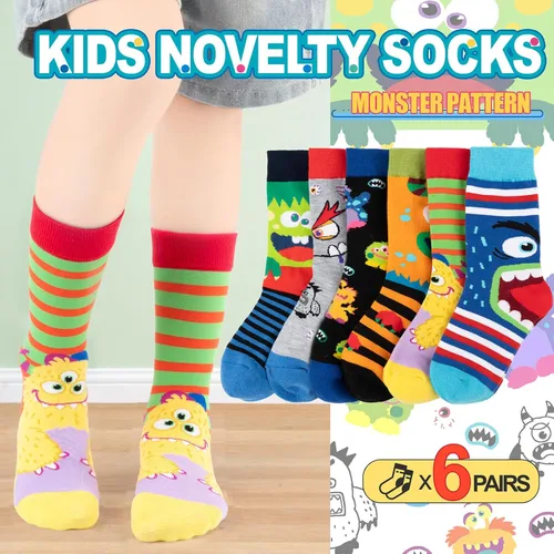 Miniatura 4 de Dsia Zamur Calcetines para niños y niñas, paquete de 4 a 6 unidades + caja de regalo, novedosos calcetines de pantorrilla coloridos para adolescentes
