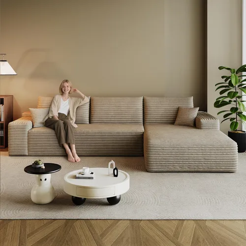Miniatura 28 de Sofá modular en forma de L de 96 pulgadas con diván, moderno y cómodo sofá de pana para sala de estar, sofá de espuma viscoelástica, no requiere