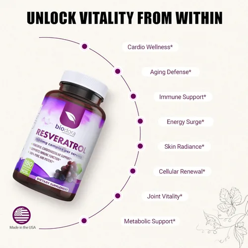 Miniatura 4 de Resveratrol 1600mg - 180 cápsulas Suplemento antioxidante de trans-resveratrol con té verde natural, polifenoles de semilla de uva y quercetina