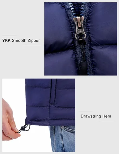 Miniatura 14 de Bakery Chaleco de plumón ligero plegable para hombre, chaleco acolchado con cuello alto, chaleco con cremallera, chaqueta sin mangas
