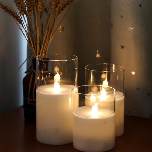 Miniatura 3 de GenSwin - Velas LED sin llama de cristal transparente que funcionan con batería, con control remoto de 10 teclas y temporizador, velas de cera real