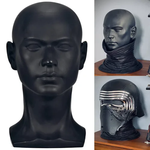 Miniatura 7 de FanLin Cabeza de maniquí masculino profesional para exhibir pelucas, sombreros, máscara de auriculares, gafas de sol, joyería y soporte de Azul