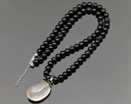 Miniatura 160 de Colgante de turmalina cruda natural, Collar de cuentas de ónix negro genuino, Collar de piedra negra, Collar de piedras preciosas, Cuentas de 0.315