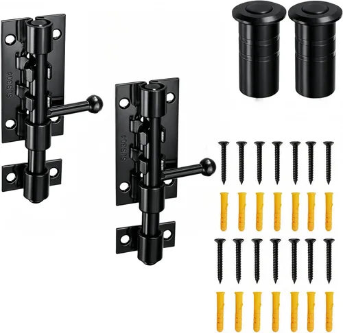Miniatura 11 de Barrel Bolt Latch,7.7 inch Slide Bolt Gate Latch,14mm Bolt Heavy Duty Shed Door Latch,304 Stainless Steel Black Finish Lock Latch for Barn, Fence