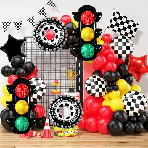 Miniatura 4 de 2 globos de señal de tráfico para decoración de fiestas de cumpleaños de coches de carreras, globos de tráfico, suministros de fiesta de cumpleaños