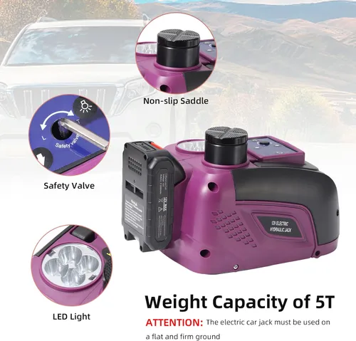 Miniatura 6 de TYAYT Kit de gato eléctrico para automóvil, gato hidráulico inalámbrico de 5 toneladas con llave de impacto eléctrica, gato portátil de 12 V con luz