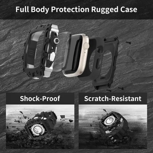 Miniatura 3 de Funda de metal de lujo con correa para Apple Watch Series 9, 8, 7, 1.772 pulgadas, SE 6, 5, 4, 1.732 pulgadas, protector de pantalla resistente