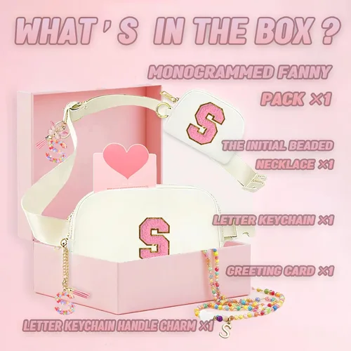 Miniatura 2 de Regalos de moda para niñas adolescentes, cangurera con monograma para niña con llavero, collar, dijes de taza, tarjeta de felicitación y caja
