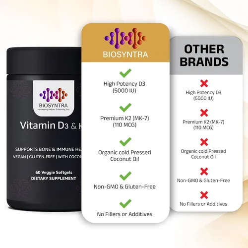 Miniatura 6 de Vitamina D3+K2 con aceite de coco, vitamina D vegana de 5,000 UI y MK7 Vitamina K 110mcg para apoyo óseo, corazón e inmunológico, sin OMG, probado