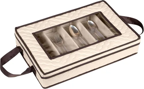 Miniatura 8 de Caja de almacenamiento para cubiertos - Resistente contenedor de almacenamiento para cubiertos de 5 compartimentos con tapa extraíble y asas fáciles