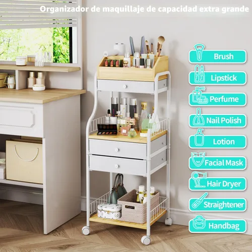 Miniatura 5 de HapiRm Organizador de Maquillaje de Piso para Almacenamiento - Organizadores de Maquillaje y Cuidado de la Piel de Tocador con Cajones, Estuches