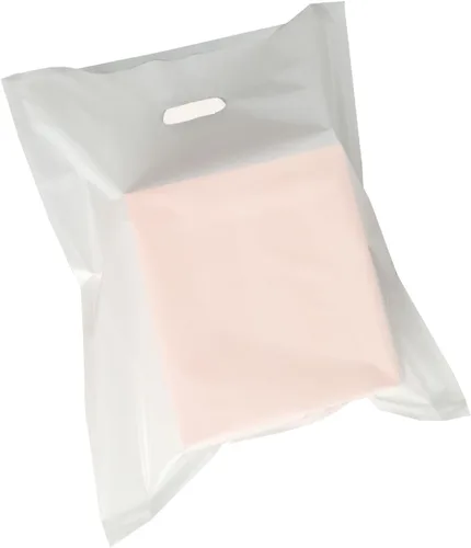 Krodtige Paquete de 100 bolsas de plástico blanco grandes de 16 x 18 x 2 mil de grosor con asas troqueladas, bolsa de plástico brillante perfecta