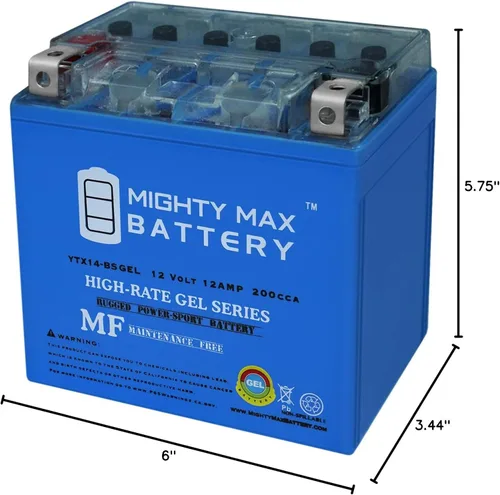 Miniatura 9 de Mighty Max Battery YTX14-BS GEL 12V 12AH Batería para Honda SXS 700 Pioneer 2014