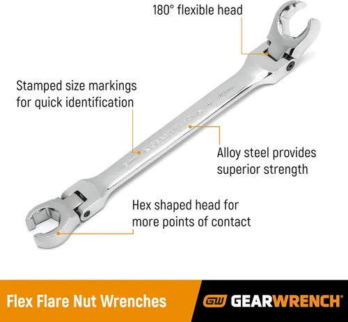 Miniatura 2 de GEARWRENCH 5 piezas, juego de llaves de tuerca cónica de cabeza flexible, SAE - 81910