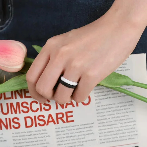 Miniatura 3 de Egnaro - Anillo de boda de silicona para mujer, alianzas de boda de goma trenzada, delgadas y apilables, material no tóxico y seguro para la piel