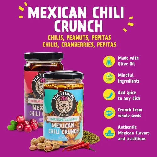 Miniatura 4 de Tía Lupita Mexican Chili Crunch – Salsa Macha, Aceite de Chile Morita Crujiente Sin gluten, sin OMG, vegano Variedad de arándano y maní